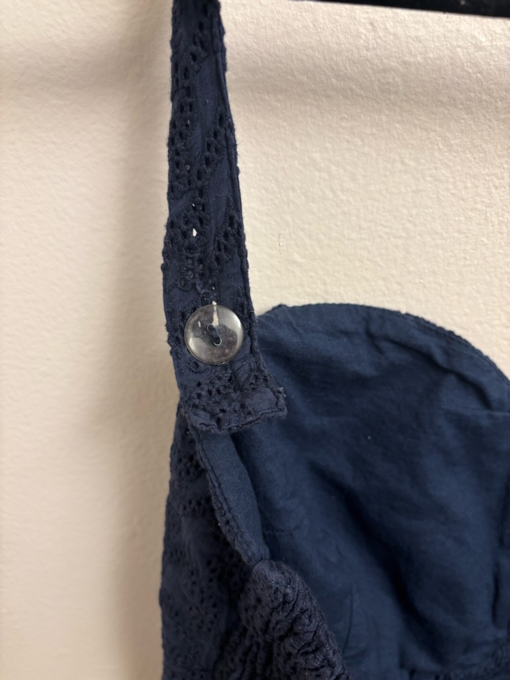 Anthropologie Girls From Savoy Blue Eyelet Swallow Print Halter Dress Size 10 - Picture 7 of 16